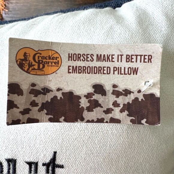 NWT Cracker Barrel Multicolor Embroidered Floral Denim Horses Square 16" Pillow - Picture 9 of 12